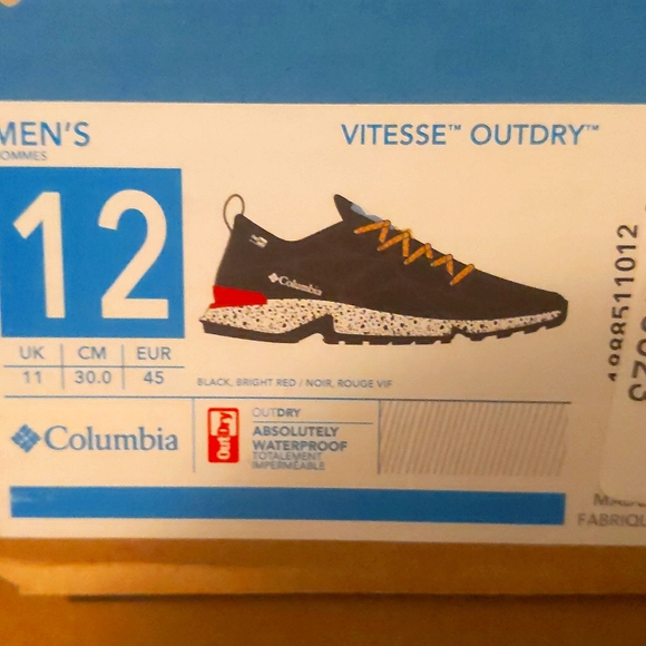 Men's Columbia Vitesse OutDry Size 12 Black/Bright Red w Yellow/Red Laces - Picture 6 of 9